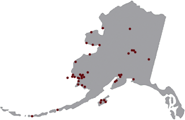 Alaska state map with project locations marked.